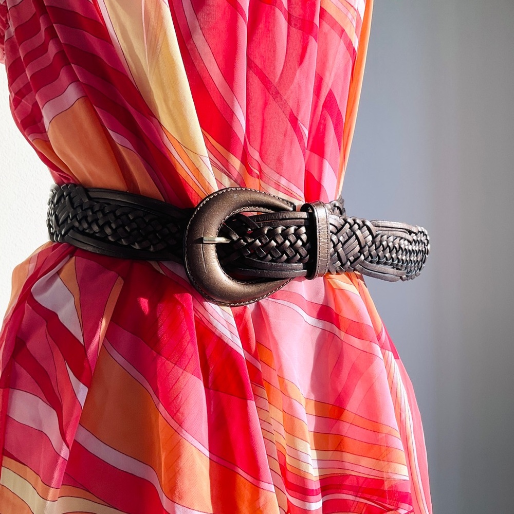 Braided Leather Waist Belt - Dark Brown